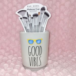 Rae Dunn "Good Vibes." Glass Makeup Cup. New.